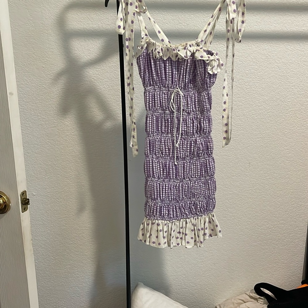 For Love And Lemons Purple Ruched Tiered Babydoll Dress